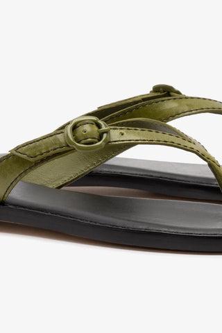 Flat Mary Kate Couro Verde Flat Sandal Larroudé
