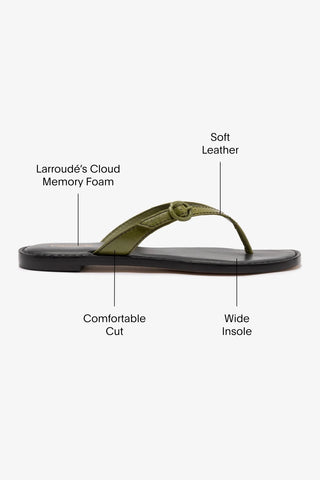Flat Mary Kate Couro Verde Flat Sandal Larroudé