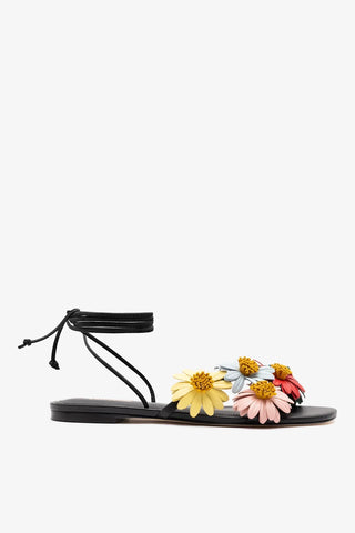 Sandália Flat Fiore Couro Preto Sandal Larroudé