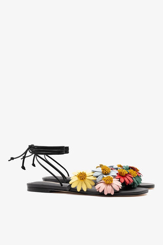 Sandália Flat Fiore Couro Preto Sandal Larroudé