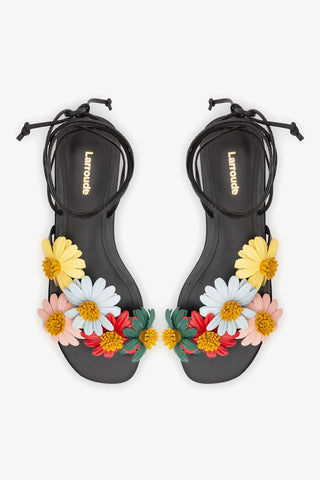 Sandália Flat Fiore Couro Preto Sandal Larroudé
