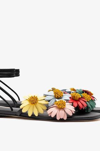 Sandália Flat Fiore Couro Preto Sandal Larroudé