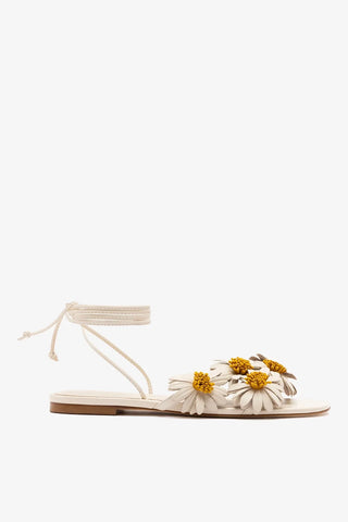 Sandália Flat Fiore Couro Off White Sandal Larroudé