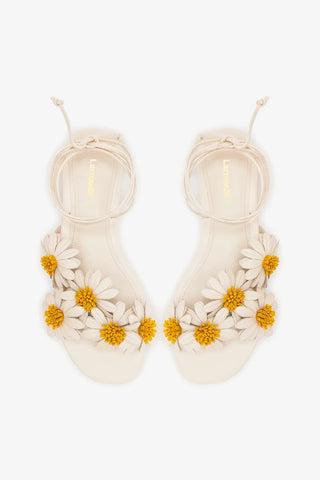 Sandália Flat Fiore Couro Off White Sandal Larroudé