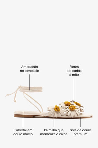 Sandália Flat Fiore Couro Off White Sandal Larroudé
