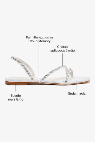 Sandália Flat Vicky Seda Branco Flat Sandal Larroudé