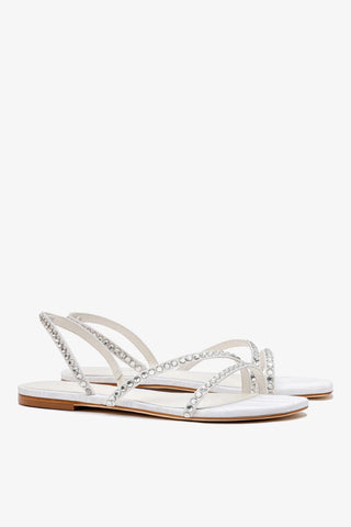 Sandália Flat Vicky Seda Branco Flat Sandal Larroudé