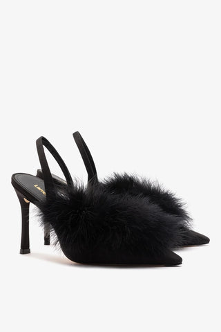 Scarpin Plume Cetim Preto Pump Larroudé