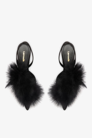 Scarpin Plume Cetim Preto Pump Larroudé