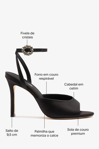 Sandália Jasmine Cetim Preto Sandal Larroudé