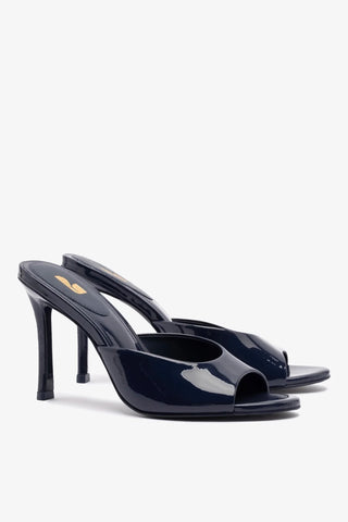 Mule Jasmine Hi Couro Verniz Azul Sandal Larroudé