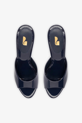 Mule Jasmine Hi Couro Verniz Azul Sandal Larroudé