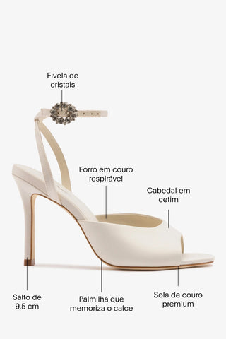 Sandália Jasmine Cetim Branco Sandal Larroudé
