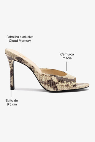 Mule Jasmine Hi Couro Cobra Bege Sandal Larroudé