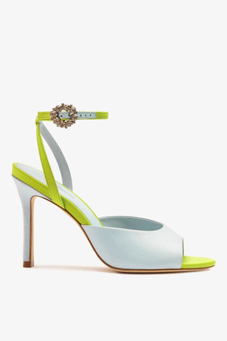 Sandália Jasmine Cetim Azul e Verde Sandal Larroudé