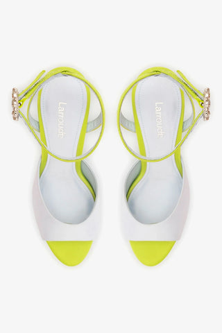 Sandália Jasmine Cetim Azul e Verde Sandal Larroudé
