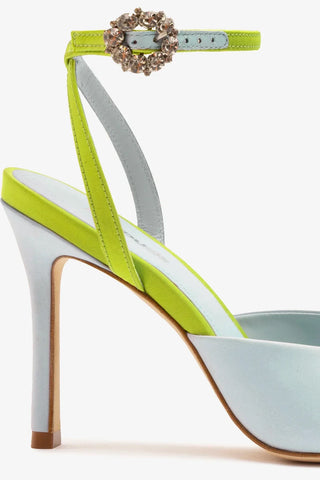 Sandália Jasmine Cetim Azul e Verde Sandal Larroudé