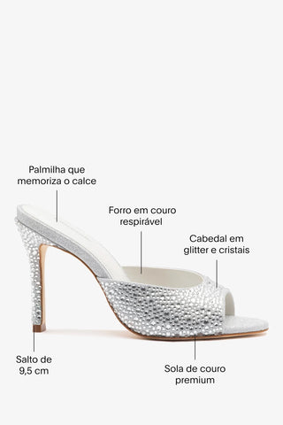 Mule Jasmine Hi Prateado e Cristais Mule Larroudé