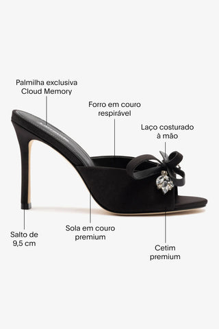 Mule Rosett Cetim Preto Mule Larroudé