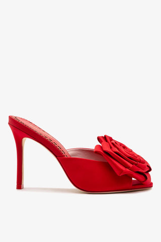Mule Scarlet Cetim Vermelho Sandal Larroudé