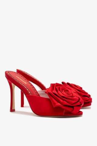 Mule Scarlet Cetim Vermelho Sandal Larroudé
