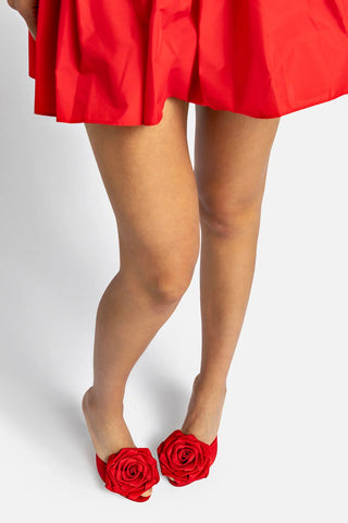 Mule Scarlet Cetim Vermelho Sandal Larroudé