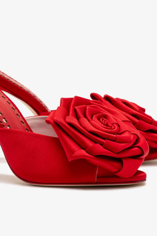 Mule Scarlet Cetim Vermelho Sandal Larroudé