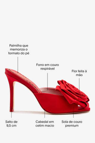 Mule Scarlet Cetim Vermelho Sandal Larroudé