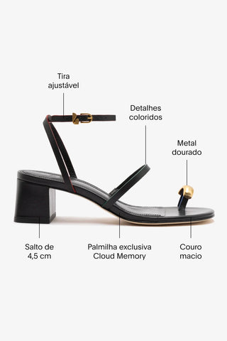 Sandália Salto Bloco Biarritz Couro Preto Sandal Larroudé