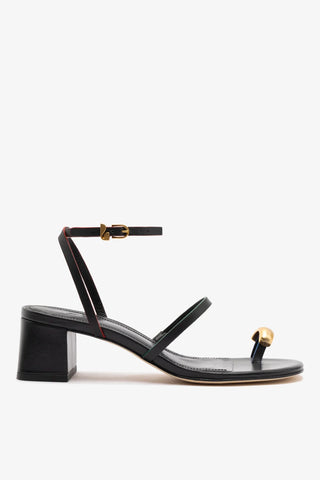 Sandália Salto Bloco Biarritz Couro Preto Sandal Larroudé