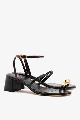 Sandália Salto Bloco Biarritz Couro Preto Sandal Larroudé