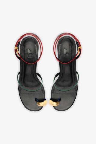Sandália Salto Bloco Biarritz Couro Preto Sandal Larroudé