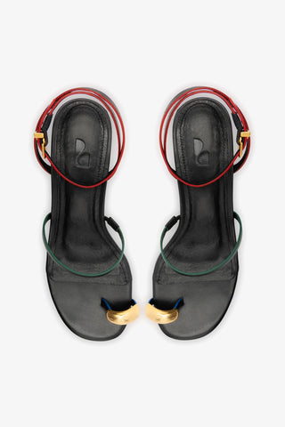 Sandália Salto Bloco Biarritz Couro Preto Sandal Larroudé