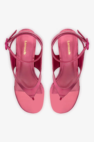 Sandália Salto Bloco Gaia Espelhado Rosa Sandal Larroudé