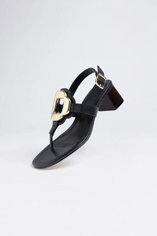 Sandália Margherita Couro Preto Sandal Larroudé