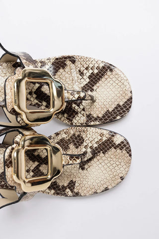 Sandália Margherita Couro Cobra Bege Sandal Larroudé