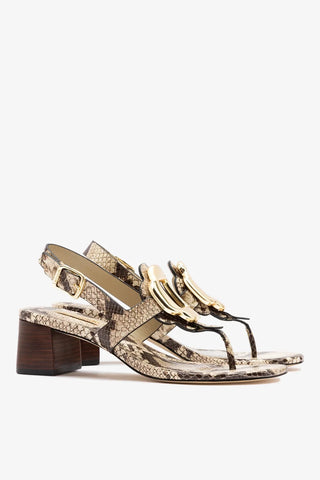 Sandália Margherita Couro Cobra Bege Sandal Larroudé