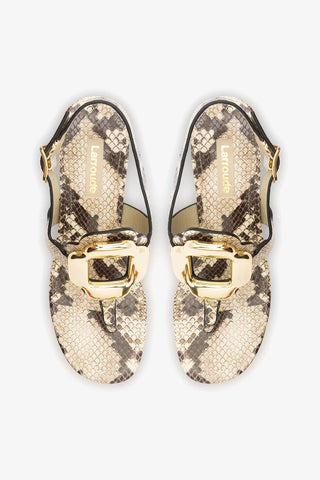 Sandália Margherita Couro Cobra Bege Sandal Larroudé