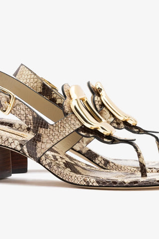 Sandália Margherita Couro Cobra Bege Sandal Larroudé