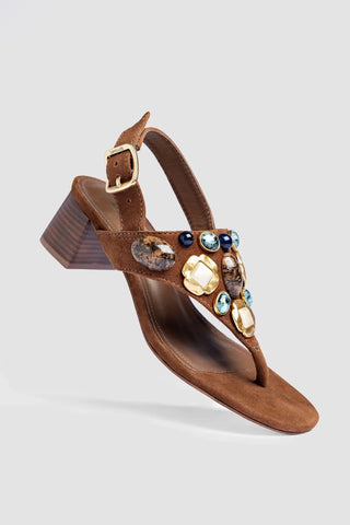 Sandália Talitha Block Camurça Marrom Sandal Larroudé