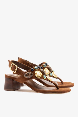 Sandália Talitha Block Camurça Marrom Sandal Larroudé