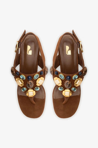 Sandália Talitha Block Camurça Marrom Sandal Larroudé