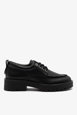 Mocassim Tratorado London Lace Up Couro Preto Oxford Larroudé