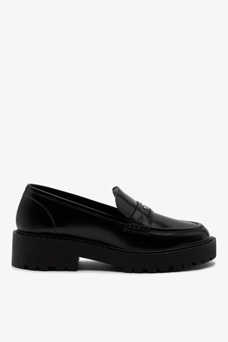 Mocassim Tratorado Suki Couro Preto Loafer Larroudé