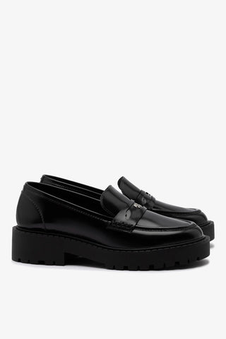 Mocassim Tratorado Suki Couro Preto Loafer Larroudé