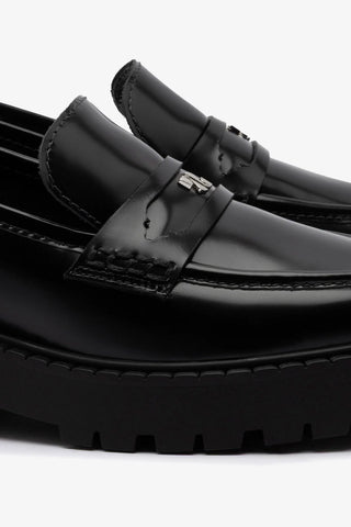 Mocassim Tratorado Suki Couro Preto Loafer Larroudé