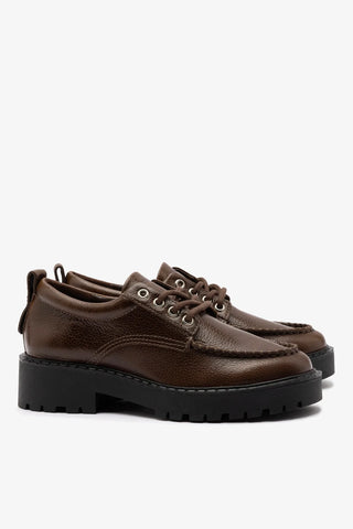 Mocassim Tratorado London Lace Up Couro Marrom Oxford Larroudé