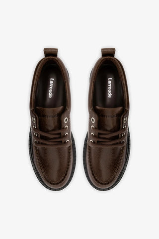 Mocassim Tratorado London Lace Up Couro Marrom Oxford Larroudé
