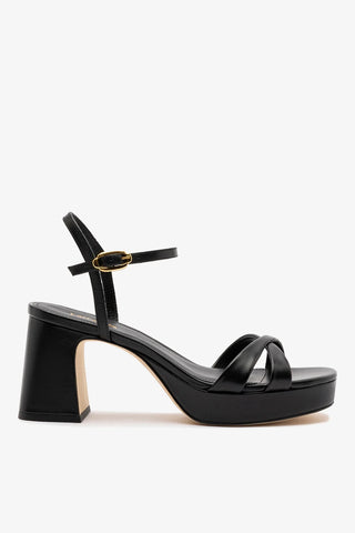 Sandália Plataforma Bianca Low Couro Preto Sandal Larroudé