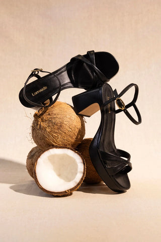 Sandália Plataforma Bianca Low Couro Preto Sandal Larroudé
